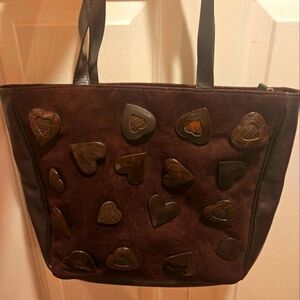 Braccialini Suede Handbag with Hearts